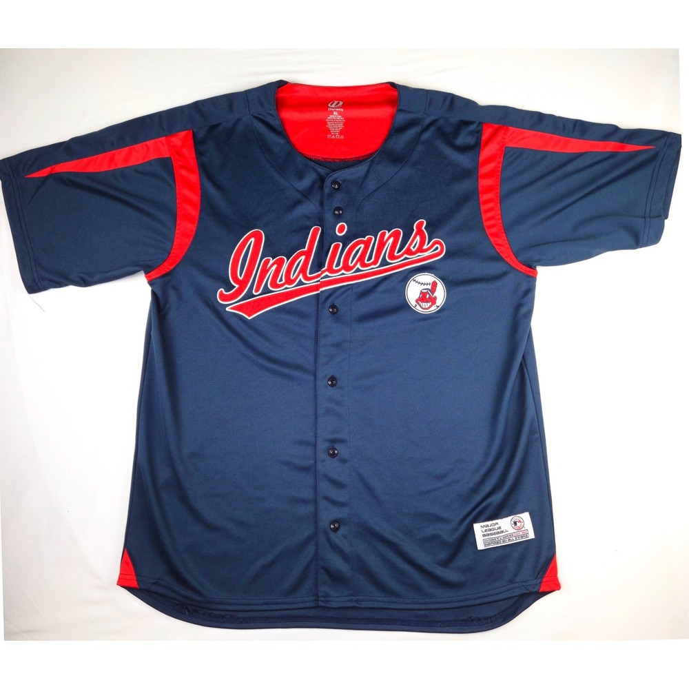 Dynasty Cleveland Indians MLB Baseball Jersey Mens XL Navy Blue Chief Wahoo Logo